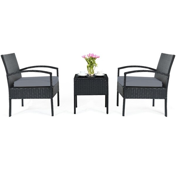 3 Pieces Outdoor Rattan Patio Conversation Set with Seat Cushions -  - 37563811