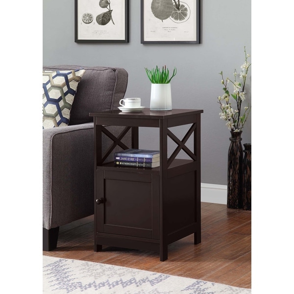 Oxford End Table with Cabinet， Cherry/Black