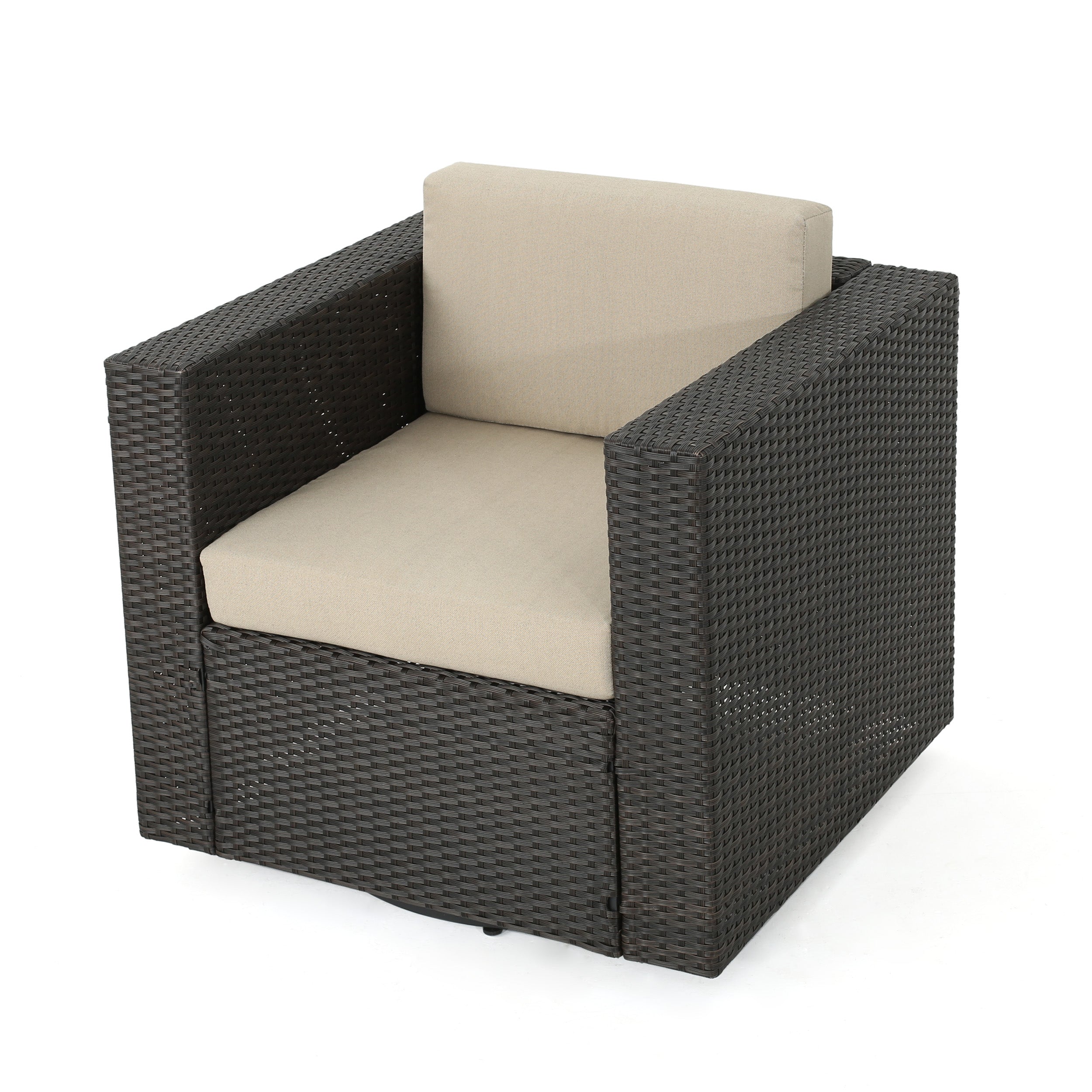 Calella Outdoor 4 Seater Wicker Swivel Chair and Fire Pit Set