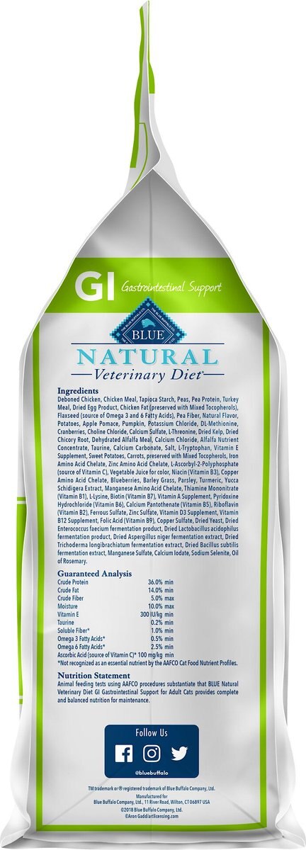 Blue Buffalo Natural Veterinary Diet GI Gastrointestinal Support Grain-Free Dry Cat Food