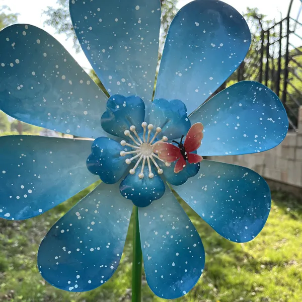 Metal Blue Small Size Wind Spinner Windmill For Garden Decorations