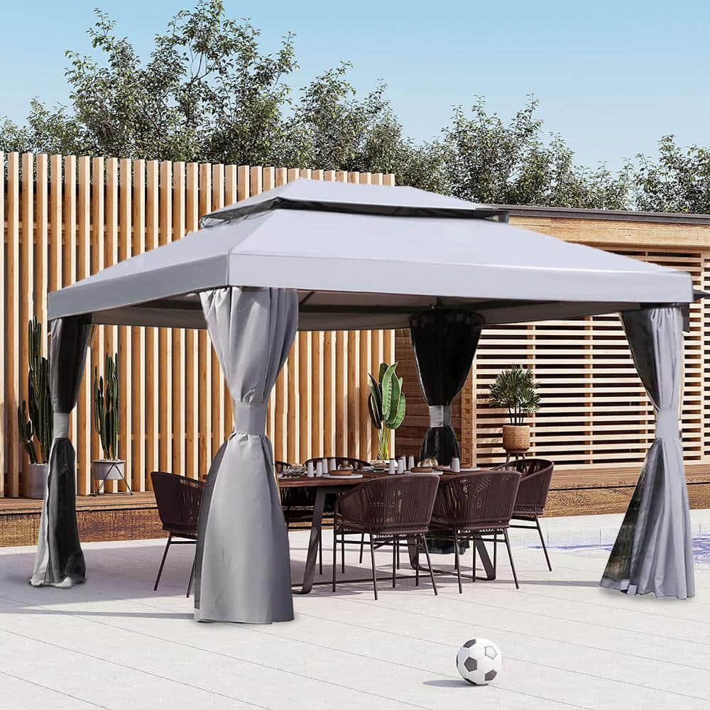 BANSA ROSE 10 ft x 13 ft Outdoor Gazebo with 2tier Waterproof Polyester Canopy Mosquito Netting and Shade Curtains