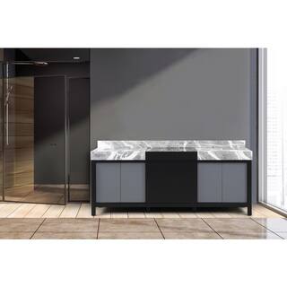 Lexora Zilara 84 in W x 22 in D Black and Grey Double Bath Vanity and Castle Grey Marble Top LZ342284DLIS000