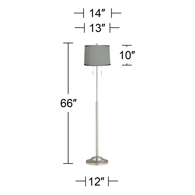 Tall Brushed Nickel Platinum Gray Dupioni Silk Drum Shade For Living Room Bedroom Office House Home