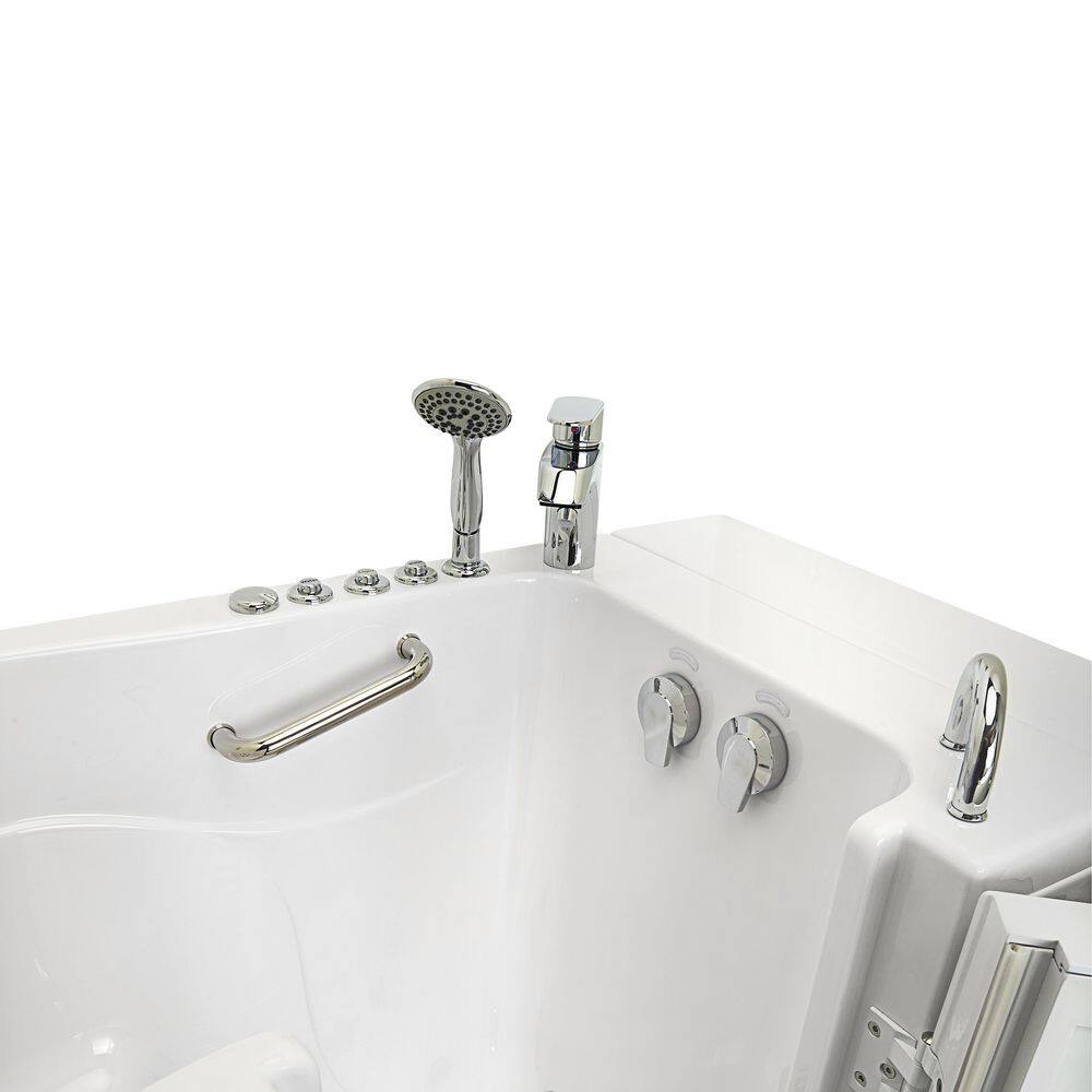 Ella Monaco 52 in. Walk-In Whirlpool and Air Bath Bathtub in White RHS Outward Door 2 PC Fast Fill Faucet 2 in. Dual Drain OA3252D2P-R