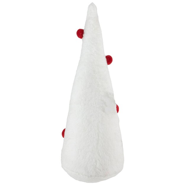 White Plush Christmas Cone Tree With Red Pompom Ornaments