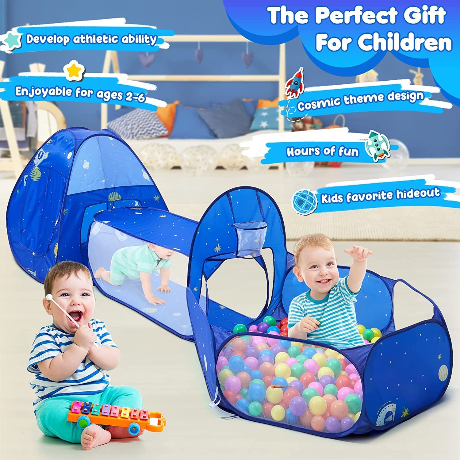 Kids Play Tent for Boys and Crawl Tunnel Princess Tents for Toddlers Baby Playhouse Toys Boys Indoor Outdoor Play House Perfect Kid’s Gifts