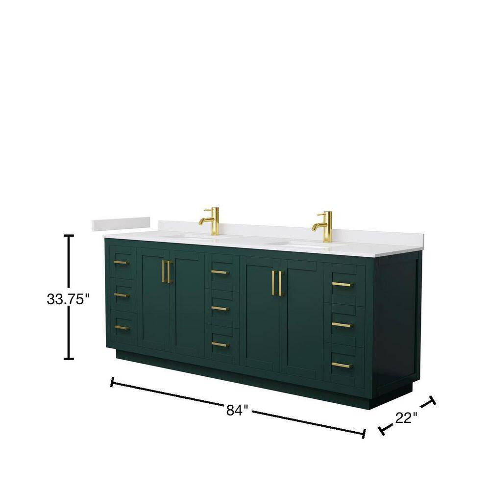 Wyndham Collection Miranda 84 in. W x 22 in. D x 33.75 in. H Double Bath Vanity in Green with White Cultured Marble Top WCF292984DGDWCUNSMXX