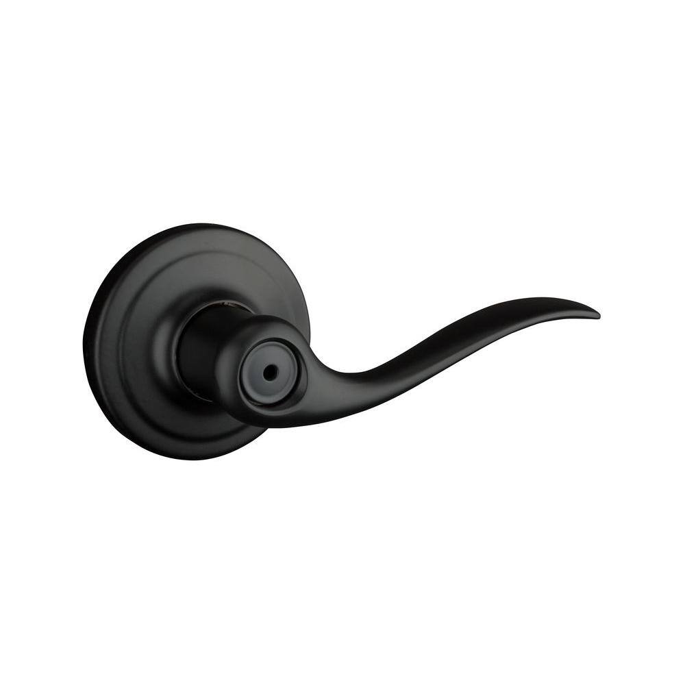 Kwikset Tustin Matte Black Privacy BedBath Door Handle with Microban Antimicrobial Technology and Lock 730TNL 514 RCAL