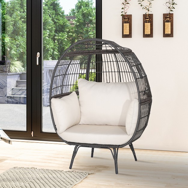 Tangkula Patio Rattan Wicker Lounge Chair Oversized Outdoor Metal Frame Egg Chair W 4 Cushions