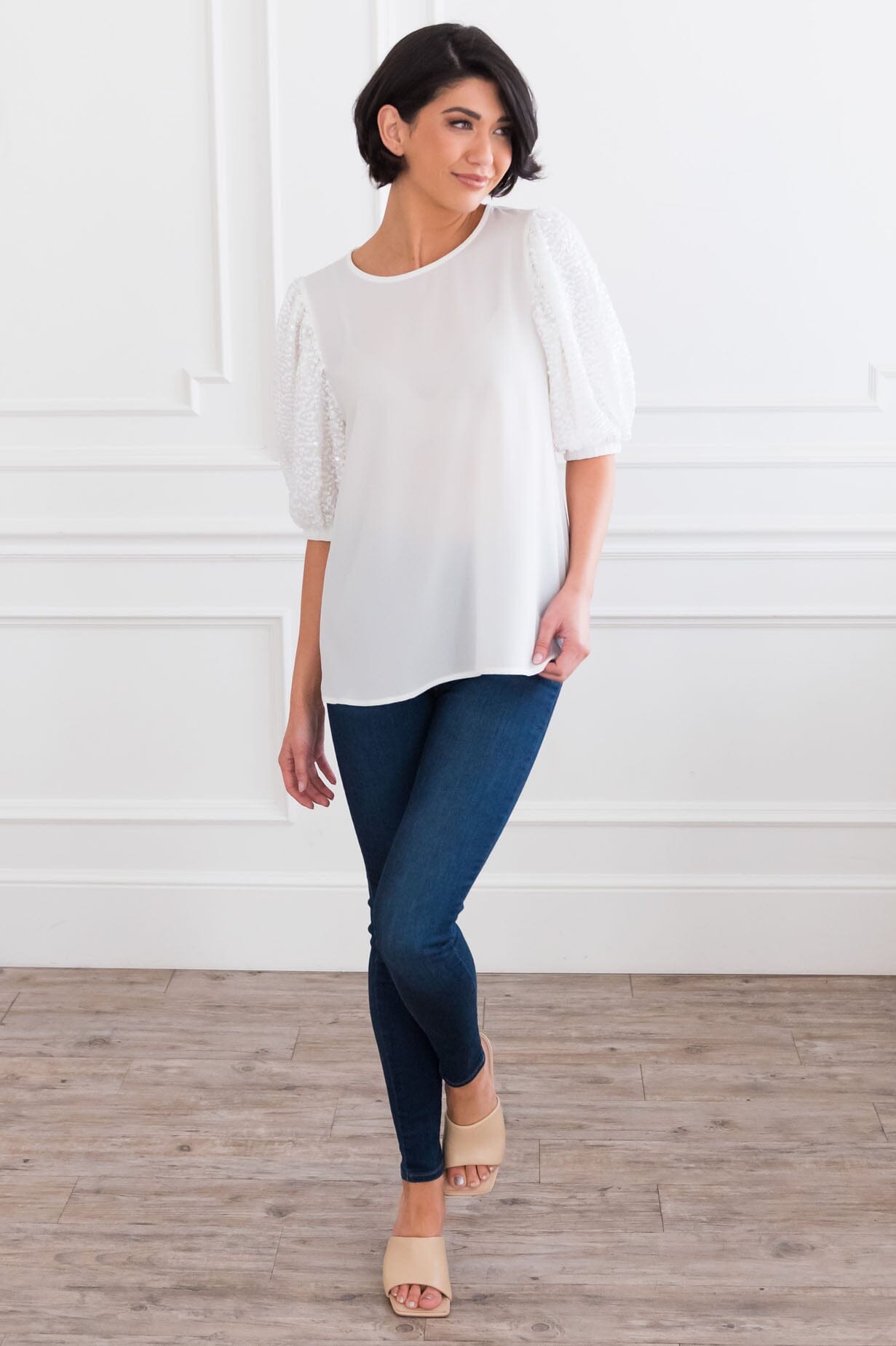 Heartful Of Love Modest Sequin Sleeve Blouse