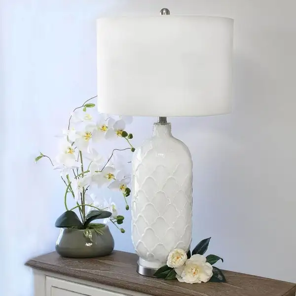 Elegant Designs White and Brushed Nickel Glass Table Lamp - 15.75x15.75x22