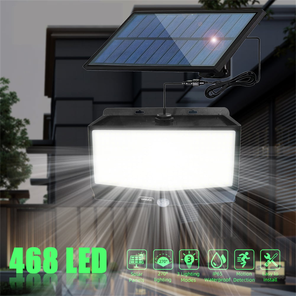 Solar Lights Outdoor Waterproof， 468 LED 3000LM Solar Motion Sensor Flood Lights， 270° Wide Angle Illumination， Dusk to Dawn