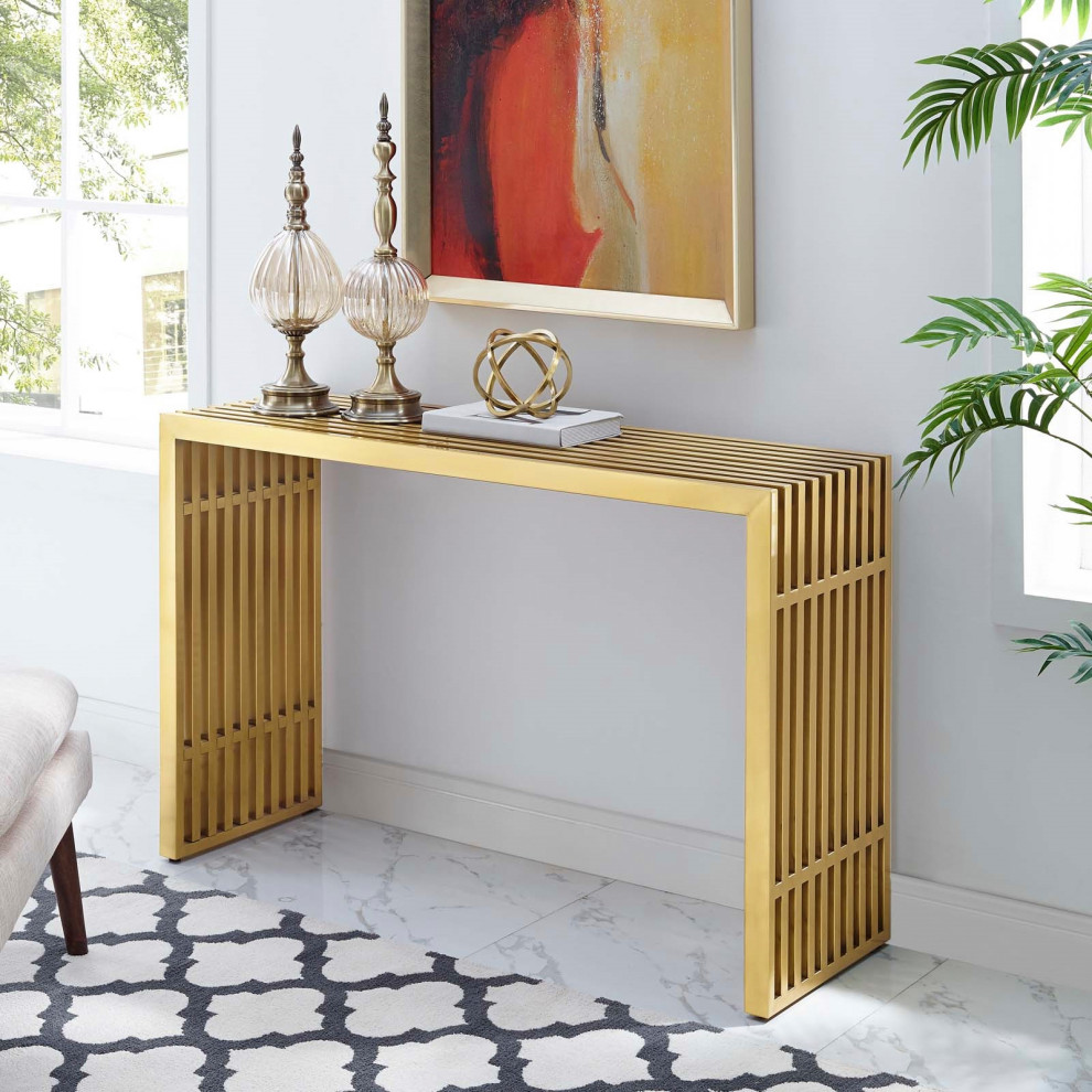 Chi Gold Console Table  Stainless Steel Modern Industrial Console Table   Contemporary   Console Tables   by mod space furniture  Houzz