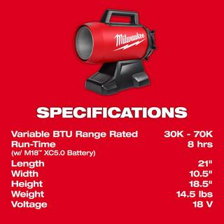 MW M18 18-Volt Lithium-Ion Cordless Forced Air Propane Portable Heater (Tool-Only) 0801-20