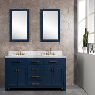 Water Creation Madison 60 in. W Bath Vanity in Monarch Blue with Marble Vanity Top in Carrara White with White Basin(s) VMI060CWMB00