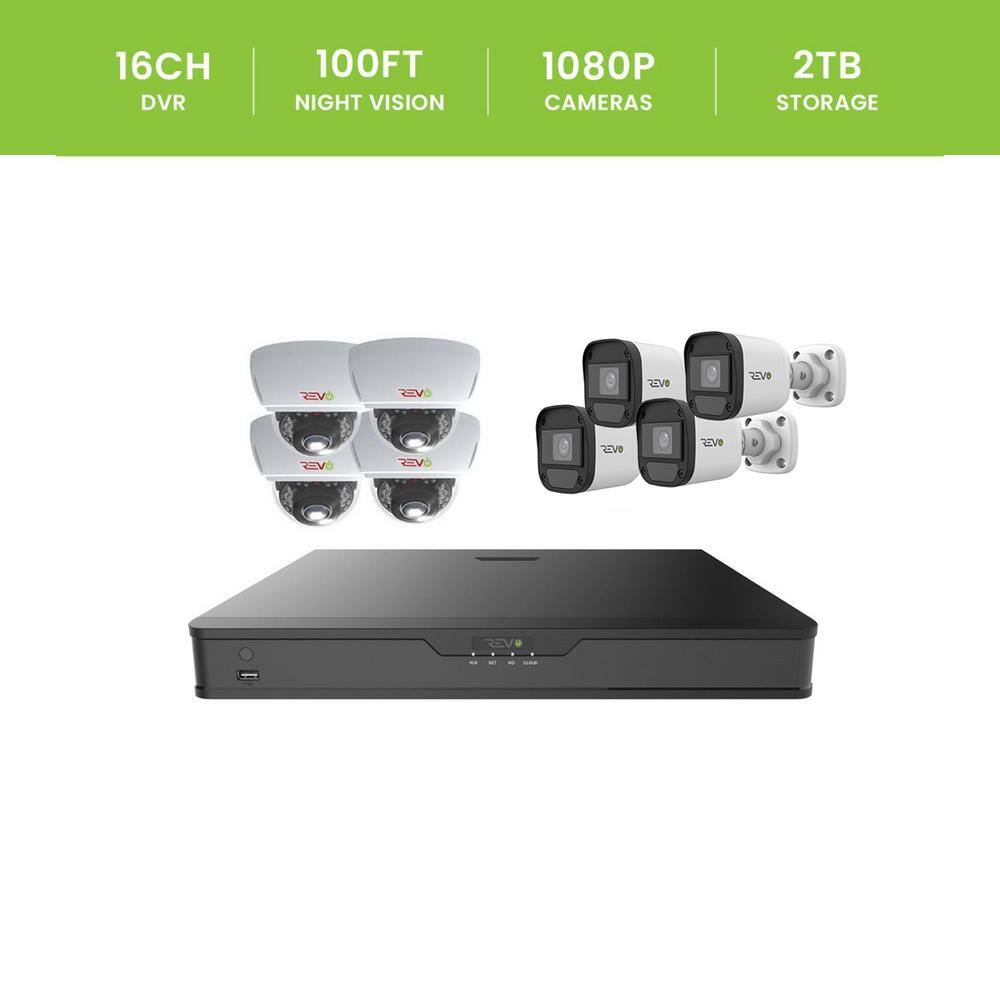 Revo Hybrid 16CH 1080p 2TB Smart DVR Security Camera System with 8 Wired IndoorOutdoor IR Cameras RUH161VD4GB4G-2T