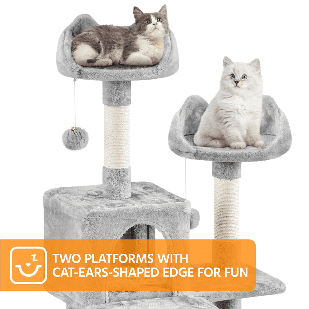 SMILE MART 82.5″ H Multi Level Large Cat Tree with 2 Cozy Condos for Indoor Small/Medium Cats, Light Gray