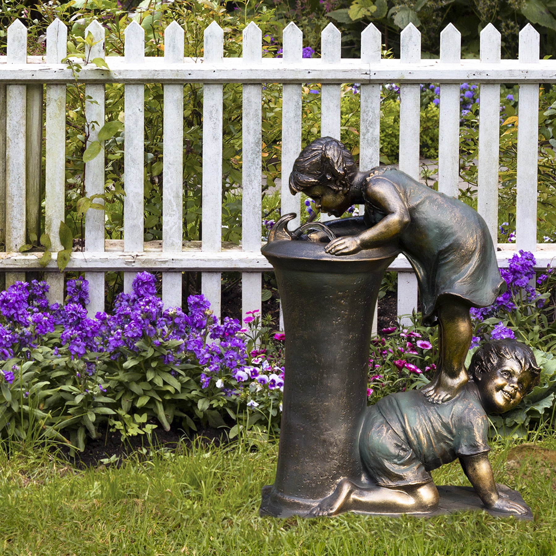 Alpine Corporation Indoor/Outdoor Girl and Boy Drinking Water Fountain， Stone