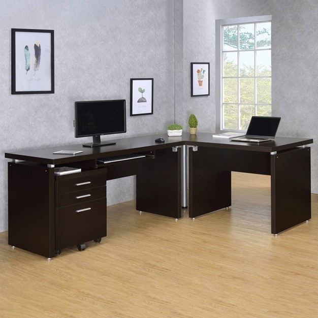 Skylar L shape Office Desk Set Cappuccino Coaster