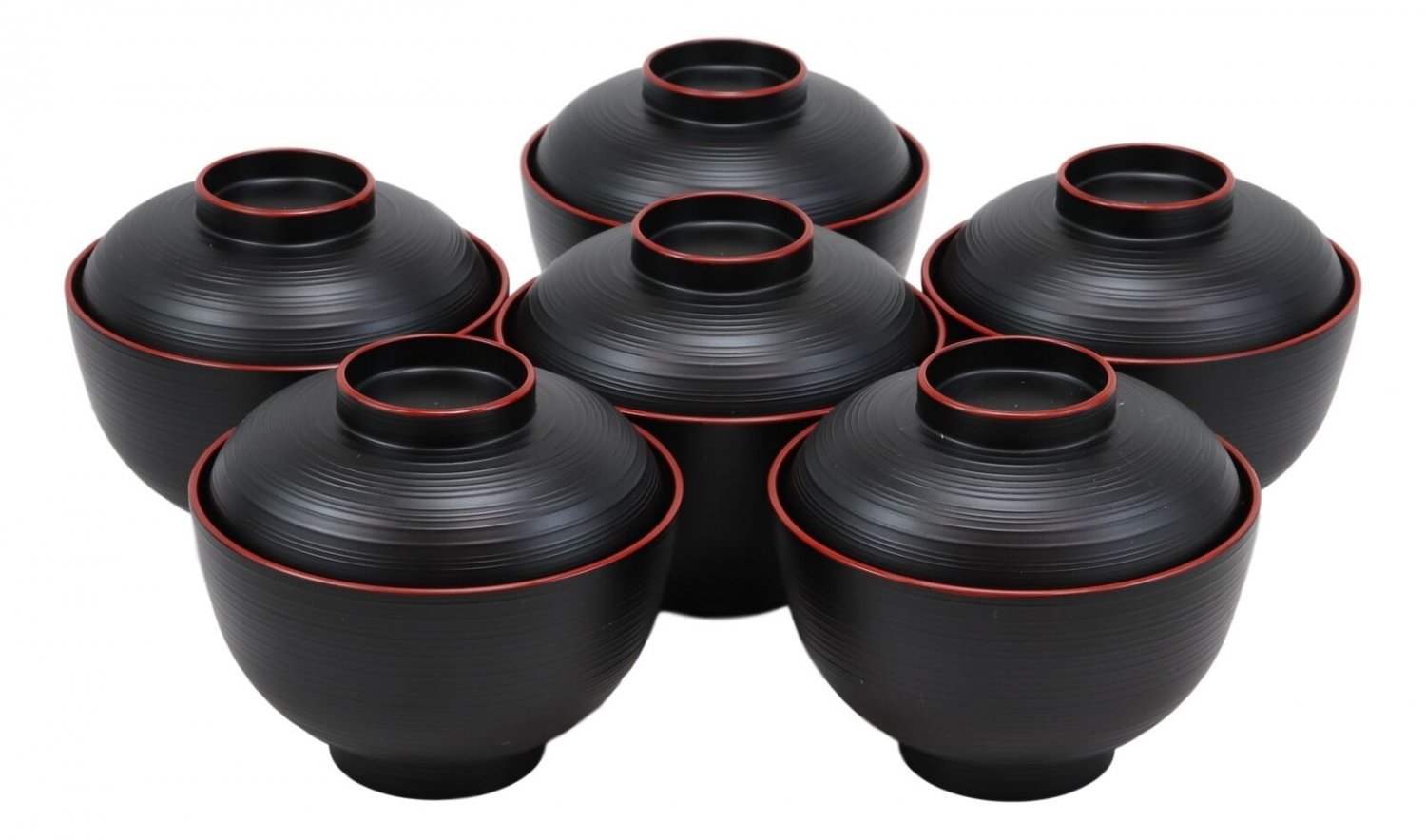 1 Black Red Lacquer Plastic Bowls With Lid Set Pack of 6 EBR02