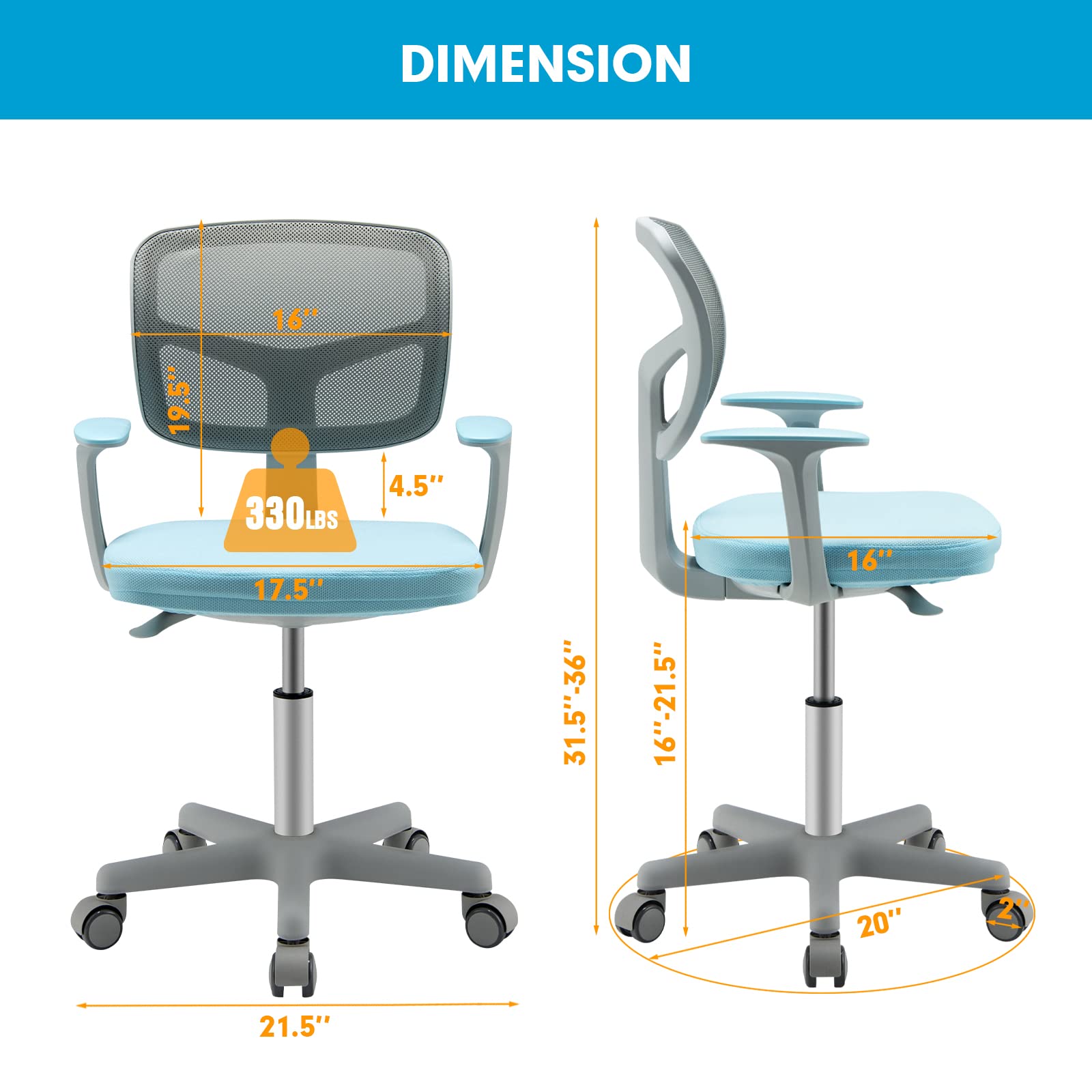 Kids Desk Chair, Children Study Computer Chair with Adjustable Height, Home, School, Office