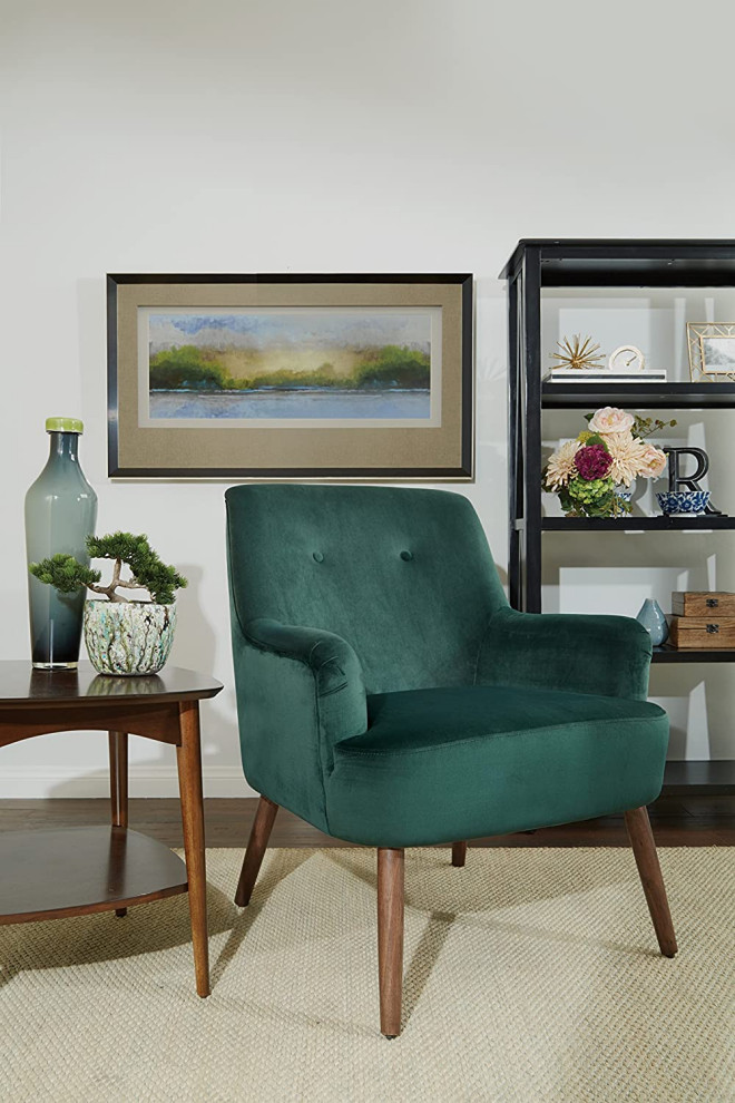 Mid Century Accent Chair  Velvet Seat With Button Tufted Back  Emerald Green   Midcentury   Armchairs And Accent Chairs   by Declusia  Houzz