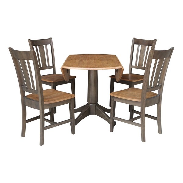 42 in. Round Dual Drop Leaf Dining Table with 4 Splatback Chairs in Hickory/Washed Coal - 5 Piece Set