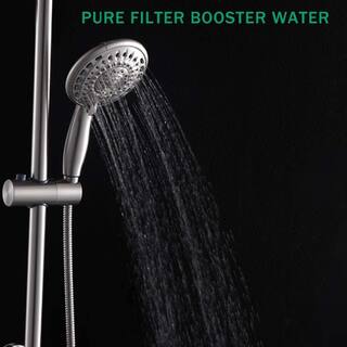 LORDEAR 5-Spray Patterns 10 in. Wall Mount Dual Shower Heads with Adjustable Slide Bar and Handheld in Brushed Nickel H-LS0002C-SS