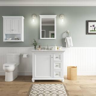 Home Decorators Collection Lamport 37 in. x 22 in. D Bath Vanity in White with Engineered Stone Vanity Top in White LMWVT3622D