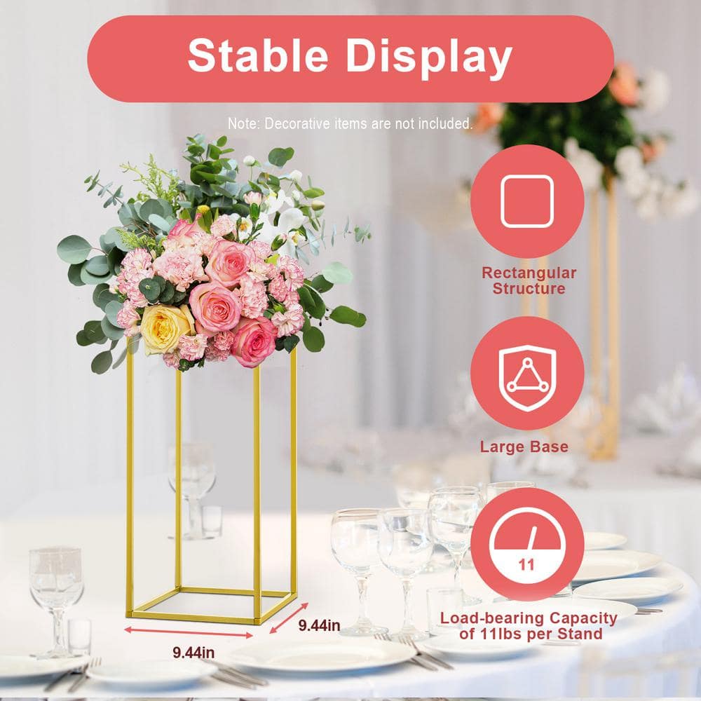 YIYIBYUS 23.6 in. Tall IndoorOutdoor Gold Metal Wedding Column Flower Plant Stand (10-Piece) JJOU3O4YWDZJ8