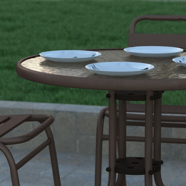 Round Tempered Glass Metal Table With Smooth Ripple Design Top