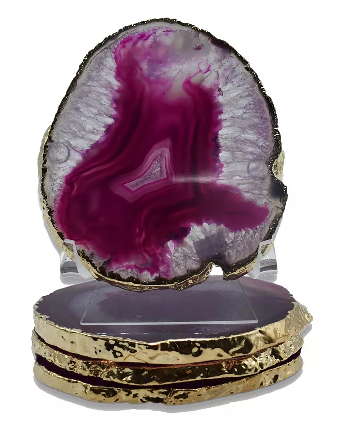 Nature's Decorations - Premium Gold-tone Trim Agate Coasters