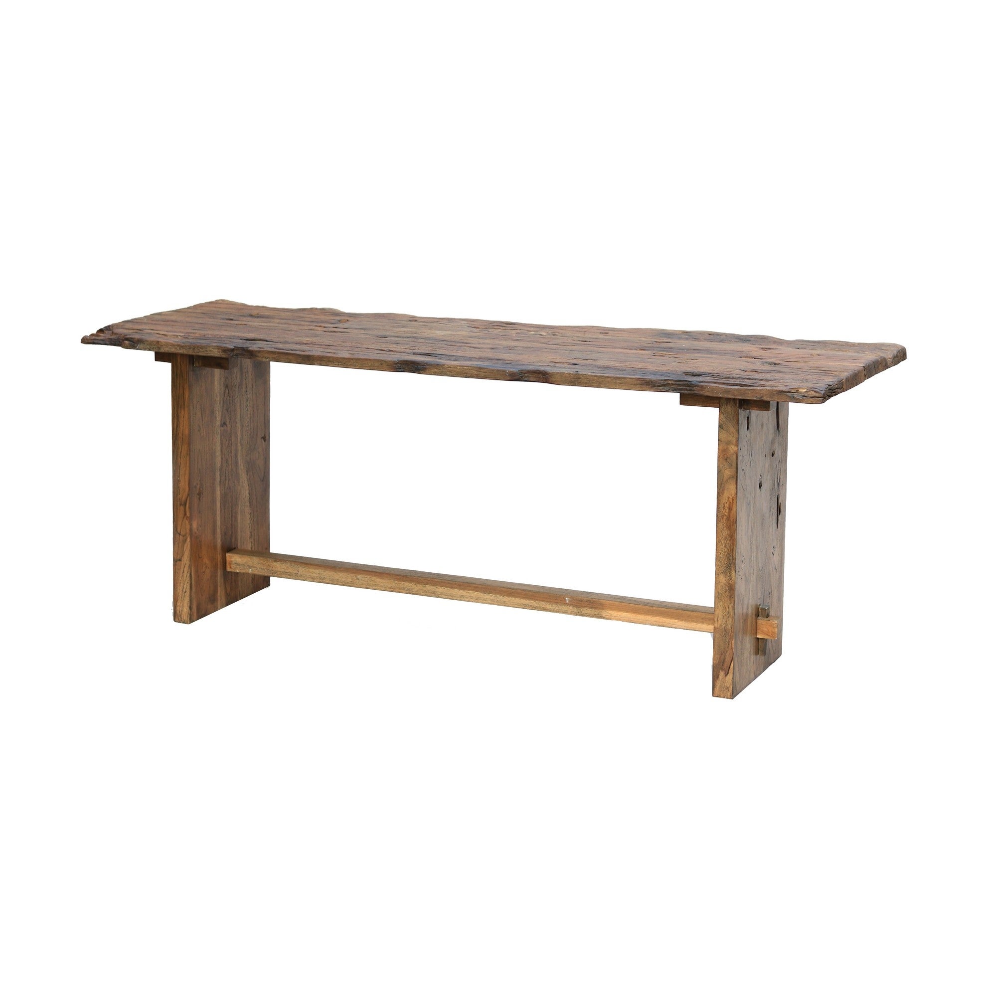 87 Inch Rustic Console Table， Live Edge Wood， Distressed Brown