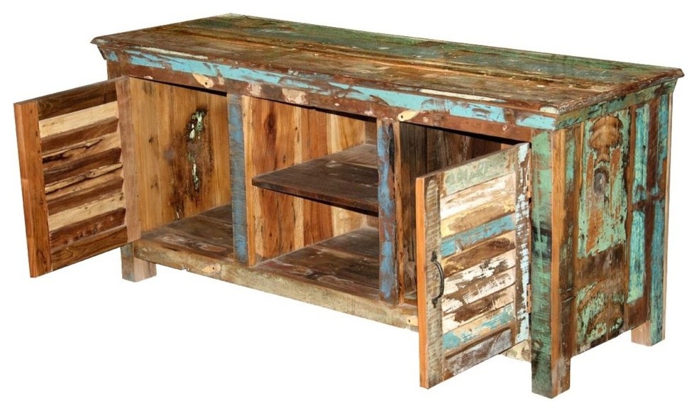 Fenwick Rustic Reclaimed Wood Shutter Door TV Stand Media Console   Farmhouse   Entertainment Centers And Tv Stands   by Sierra Living Concepts Inc  Houzz