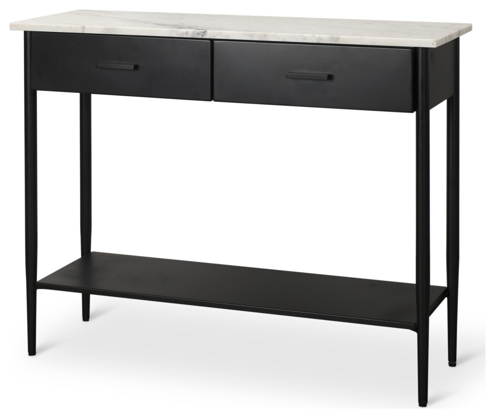 Amika White Marble Top With Black Metal Base Console Table   Modern   Console Tables   by Mercana  Houzz