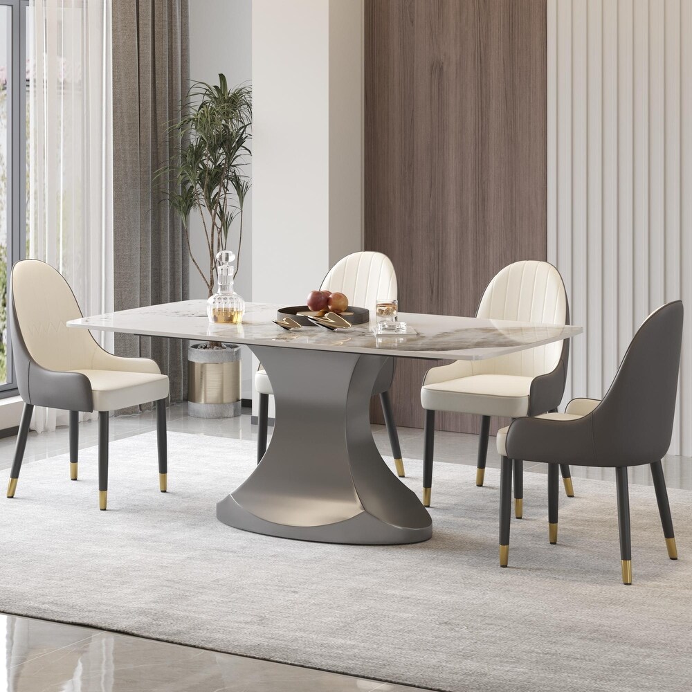 Dining Table for 6~8 Person  Faux Marble Kitchen Dining Table with Grey Pedestal.