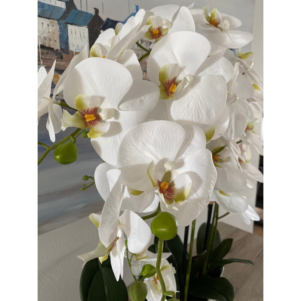 Artificial Orchid Phalaenopsis Centerpiece Plant Arrangement Including White Vase  27\