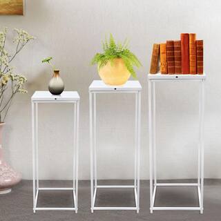 YIYIBYUS 24 in. x 26 in. x 28 in. Tall IndoorOutdoor White Metal Flower Pot Plant Stand (Set of 3) OT-ZJGJ-5172