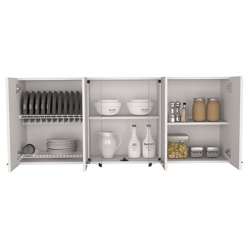 DEPOT E-SHOP Oceana 150 Wall Double Door Cabinet With Glass，Interior Shelves， Glass Cabinet，White