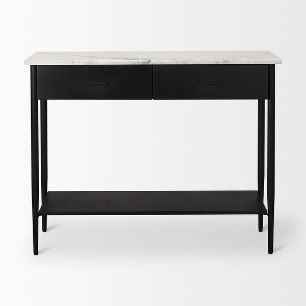 Amika White Marble Top w/ Black Metal Base and 2 Drawer Console Table