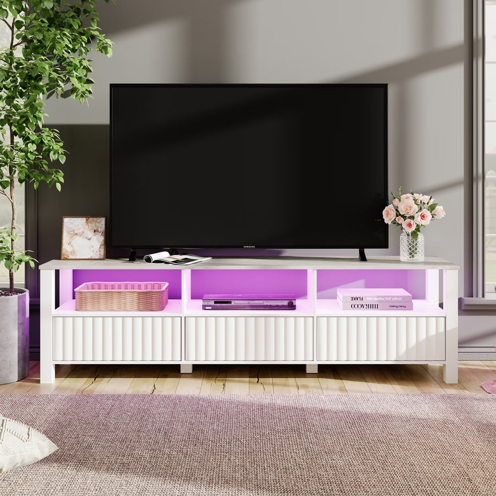 White TV Stand for 65 100 Inch TV with LED Light  Modern TV Console