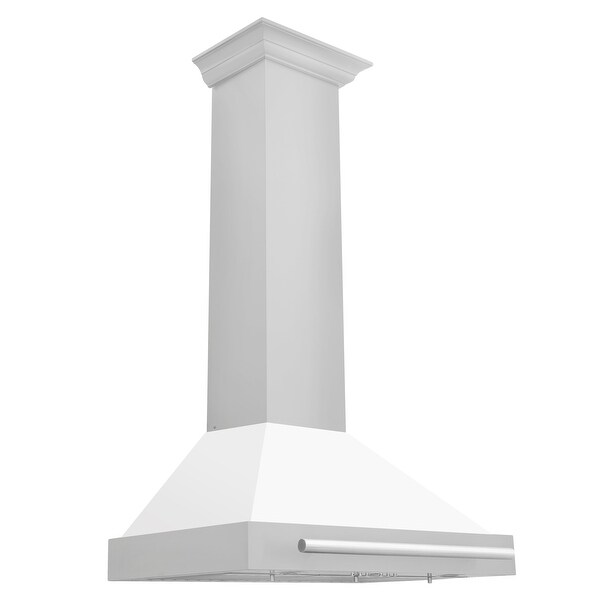 ZLINE Stainless Steel Range Hood with White Matte Shell and Stainless Steel Handle (KB4STX-WM)