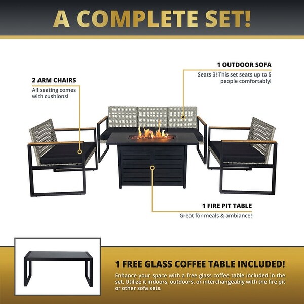 Kinger Home Ore 5Piece Outdoor Fire Pit Set for Patio