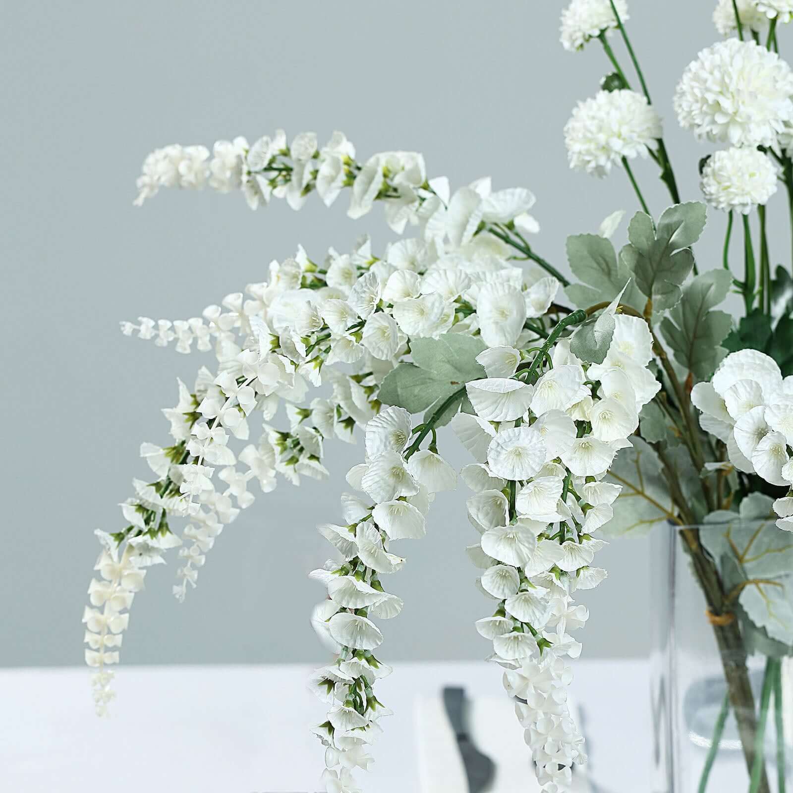 2 Bushes White Artificial Foxglove Orchid Flower Bouquet Stem - Silk Flower Branch Spray 34