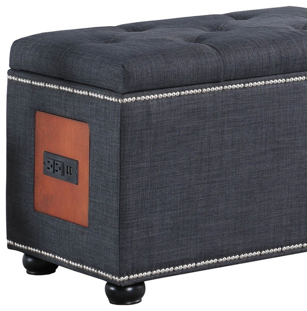 17 quotSlate Gray Linen And Black Tufted Storage   Transitional   Footstools And Ottomans   by HomeRoots  Houzz