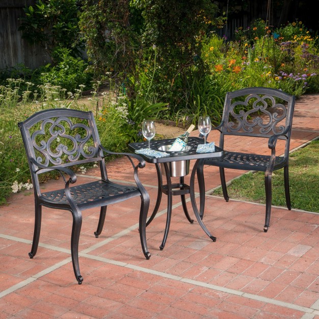 Alexa 3pc Cast Aluminum Bistro Set Shiny Copper Christopher Knight Home