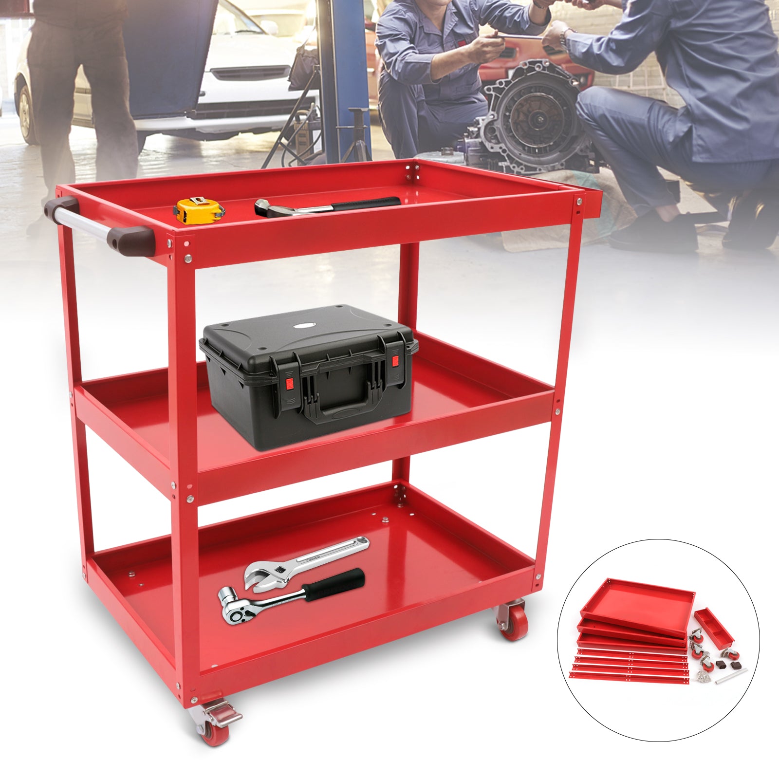 TOOL1SHOoo Heavy Duty Tool Cart Work Bench Steel Utility Service Shop Garden With Wheels