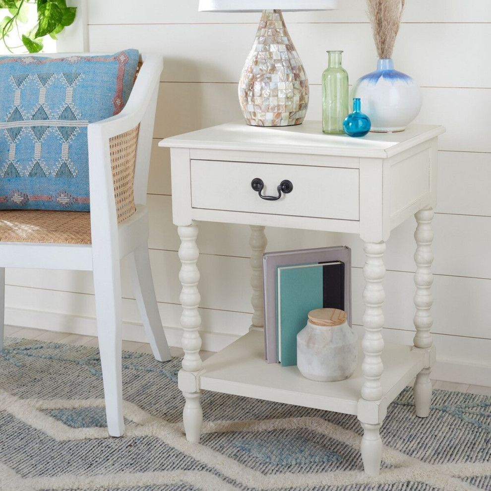 Thea Accent Table Distressed White   Traditional   Side Tables And End Tables   by AED Luxury Home Decor  Houzz