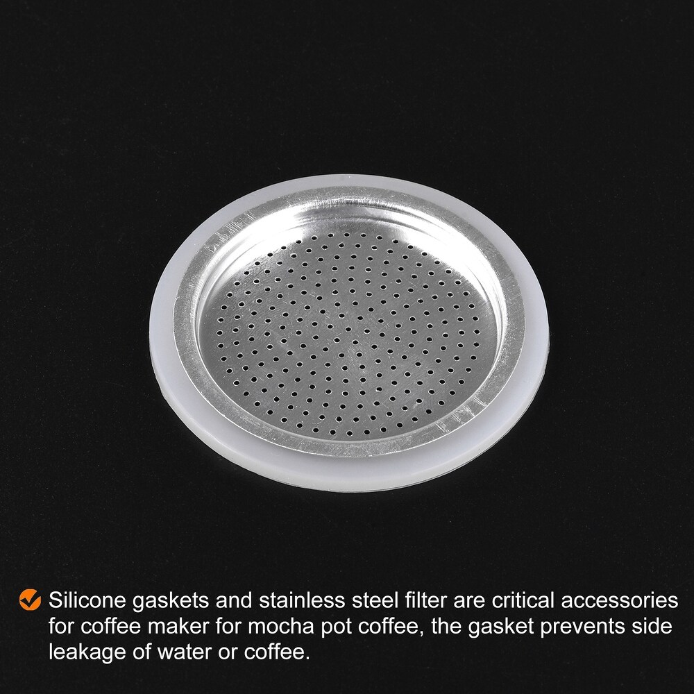 6x Silicone Gasket 2x Filter Screen 48x42mm for 2 Cup Mocha Coffee Pot   White  Silver Tone